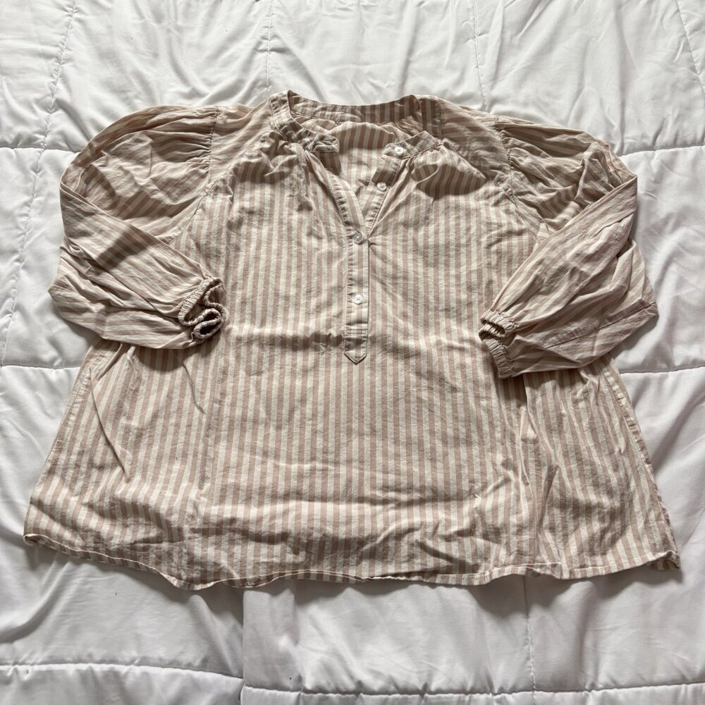Womens‎ Blouse Button Up Long Sleeve Striped Beige Officechic Corpcore City